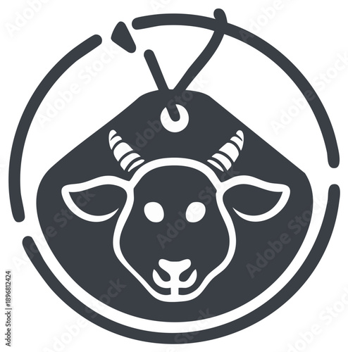 Stylized Goat Head Silhouette with Horns and Rope Tag Icon