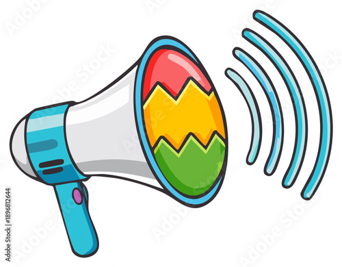 Brightly Colored Megaphone Announcing Loudly with Sound Waves