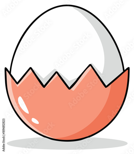 Cartoon Cracked Eggshell Illustration with White Egg Inside