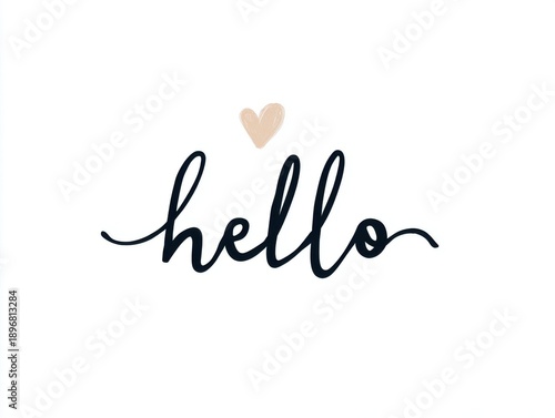 Hello Handwritten Text with Small Heart Accent on White Background