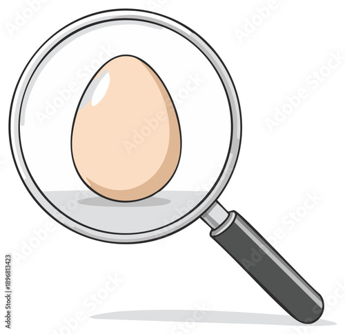 Egg under a magnifying glass illustration concept emphasizing food investigation