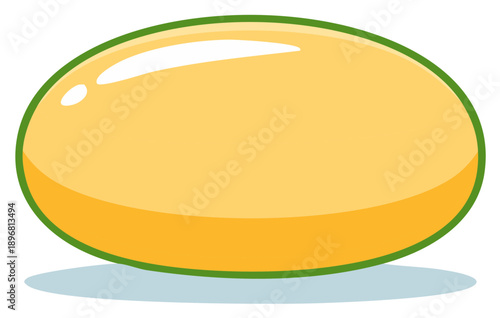 Yellow capsule pill with green outline. Isolated object on white background, medicine concept