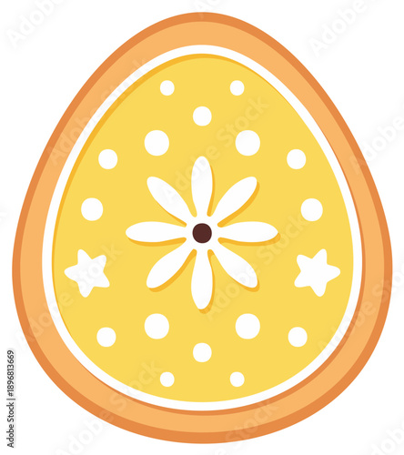 Easter Egg Shaped Cookie Decoration with a Floral Design and Yellow Glaze Cartoon Style