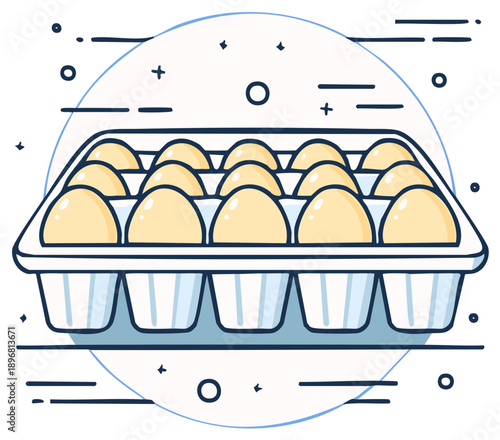 Eggs in a cartoon tray container illustration food ingredient fresh breakfast meal preparation cooking recipe