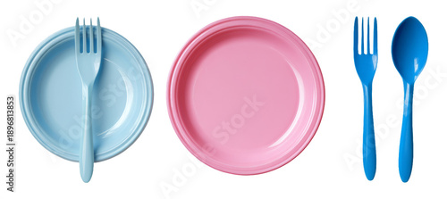 Colorful Plastic Plates and Cutlery Set for Kids' Parties and Gatherings
