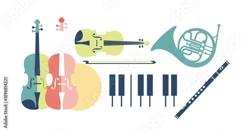 Musical Instruments Collection: Violin, French Horn, Flute, Keyboard