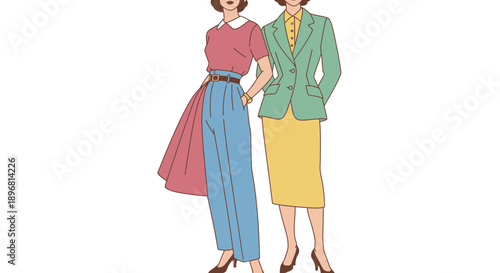 Vintage Fashion Women Standing Together