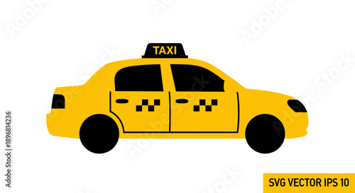 Yellow Taxi Cab Icon - City Transportation Vector