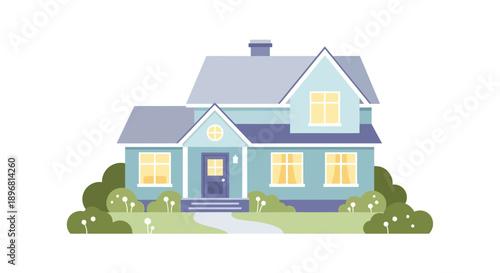 Cozy Suburban House with Garden and Pathway