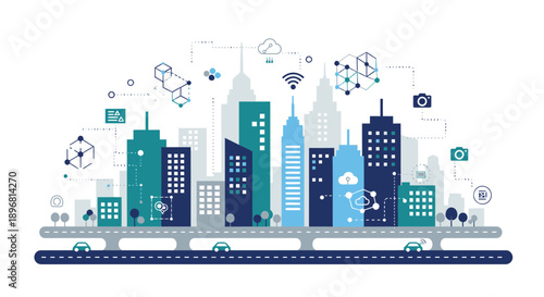 Smart City Technology with Network Connections and Data Flow