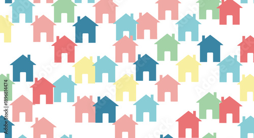 Colorful Houses Pattern - Real Estate, Community, Abstract Background