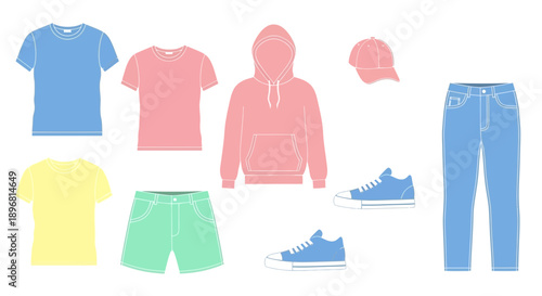 Casual Clothing Set - T-shirts, Hoodie, Shorts, Jeans, Cap, Sneakers