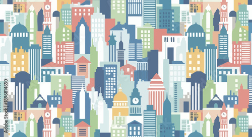 Colorful Cityscape Pattern - Flat Design Buildings Background