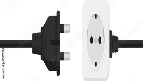 European plug and socket, electrical connection icons, power supply vector, energy safety graphics, black and white illustration design