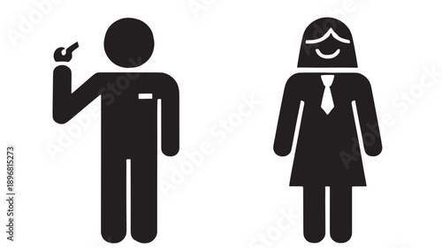 Service Staff Icons Male and Female Black Silhouette Isolated on White