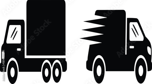 Express delivery truck icon with motion lines, fast shipping symbol, logistics transport silhouette, courier service vector illustration