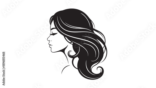 Beauty Woman Profile Vector Illustration with Wavy Hair and Closed Eyes Isolated on White Background