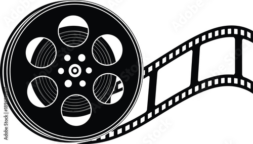 Film reel icon, movie strip, cinema symbol, entertainment graphic, video production element, media design, vector illustration, filmmaking concept
