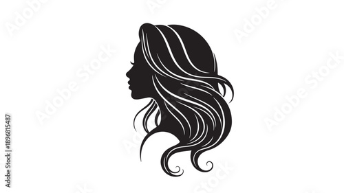 Female Silhouette Profile with Long Wavy Hair Isolated on White Vector Illustration