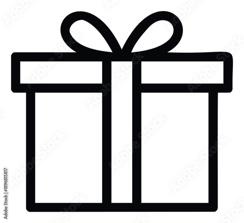 Simple outline drawing of a wrapped present with a ribbon bow on top, perfect for holiday greetings, birthday celebrations, online shopping promotions, or special occasion announcements.