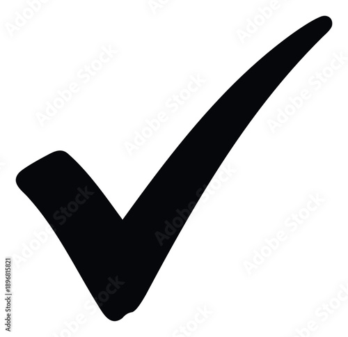 Bold black checkmark symbol representing accuracy and agreement, ideal for modern digital interfaces, achievement indicators, and confirmation messages in various applications and documents