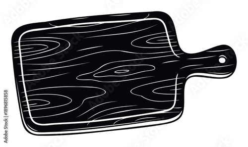 Stylized wooden cutting board silhouette with visible wood grain for kitchen accessories and cooking utensils themed designs and food industry promotions.