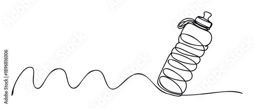 Single continuous line drawing of a baby bottle with a wavy line representing motion or a path, ideal for use in graphic design, parenting blogs, or product promotion materials