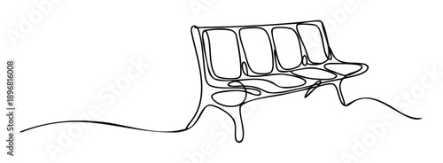 Sleek continuous single line drawing of a contemporary outdoor or indoor bench providing a minimalist furniture illustration for web graphics or architectural presentation materials