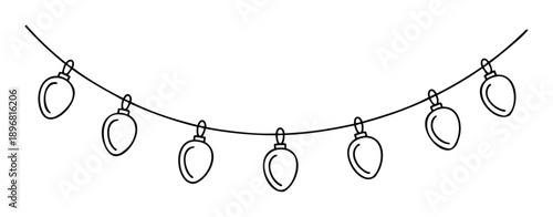 Minimalist outline doodle of decorative string lights, suitable for adding a cheerful touch to winter holiday projects, celebration designs, or festive occasion marketing materials.