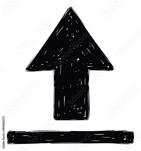 Roughly drawn black upward arrow with a flat base indicating data transfer upload or directional navigation ideal for user interface designs mobile applications and informational graphics