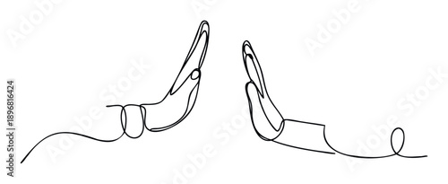 Minimalist continuous line drawing showing two human hands in a flowing stroke style symbolizing connection partnership and agreement ideal for inspirational and motivational content