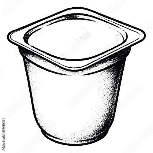 Black and white line drawing of a generic yogurt cup with stippled shading, perfect for packaging designs, food blogs, or healthrelated publications and advertisements