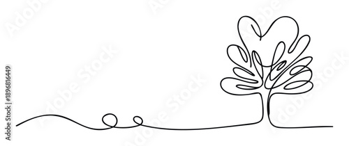 Simple continuous line drawing of a stylized tree with a heart shaped canopy, illustrating nature conservation and environmental protection for educational materials or branding