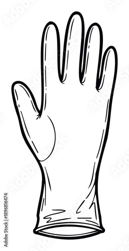 Hand drawn protective glove for safety and hygiene concepts, ideal for healthcare, cleaning, or laboratory themed projects and educational materials