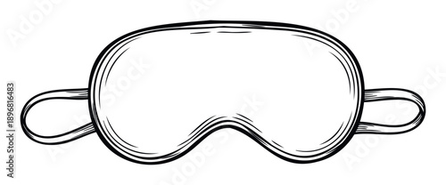 Classic hand drawn sleep mask outline providing comfort for a restful night, ideal for bedtime accessories catalogs, relaxation themed designs, and wellness promotions