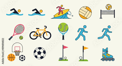 Collection of Diverse Sports and Recreational Activities Icons.