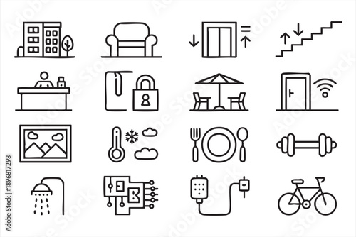 Outline Home Living Symbol Set for Apps and Web Interfaces