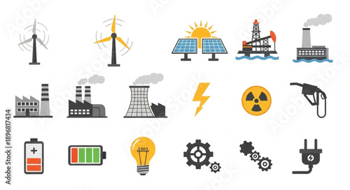 Collection of energy industry icons and symbols.