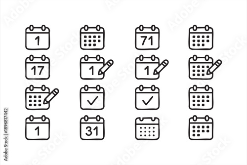 Professional Calendar and Checklist Line Icons Set