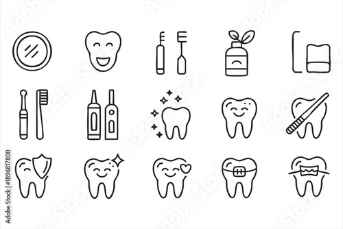 Minimal Dental Icons Set for Oral Care and Dentistry