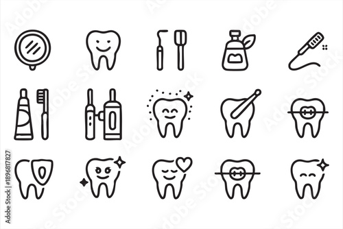 Dentistry and Tooth Care Outline Icons Pack