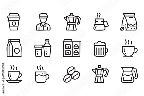 Outline Coffee Brewing and Barista Icon Collection