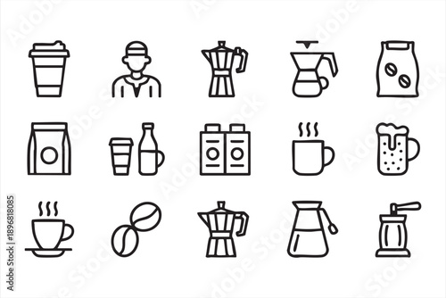 Minimal Coffee Brewing Equipment Vector Icons