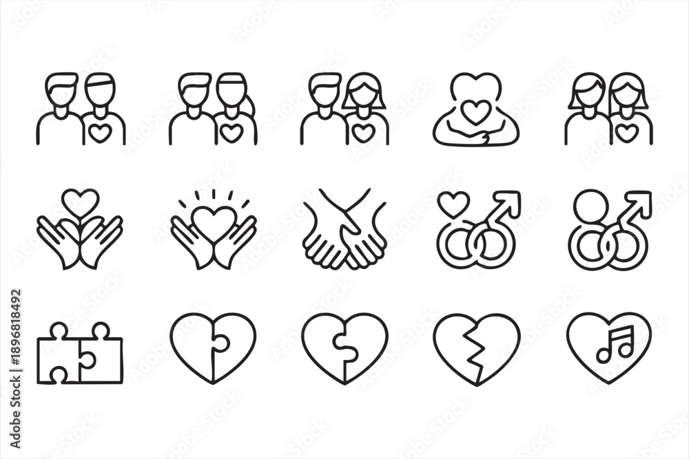 Fototapeta premium Love and Relationship Icons Set for Social and Dating Apps