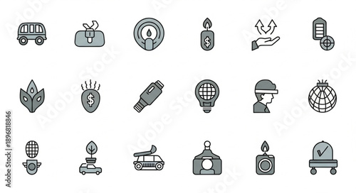 Collection of hand-drawn icons representing energy and power concepts.