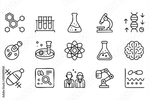 Minimal Laboratory and Science Outline Icons Collection