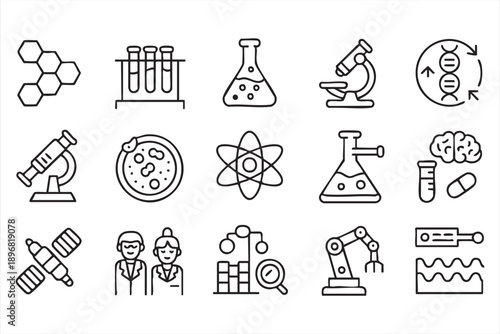 Research and Development Line Icons for Technology Design