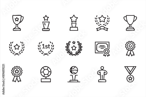 Award and Trophy Icons Set for Business Achievement and Success