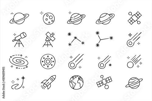 Astronomy and Space Science Line Icons for UI UX