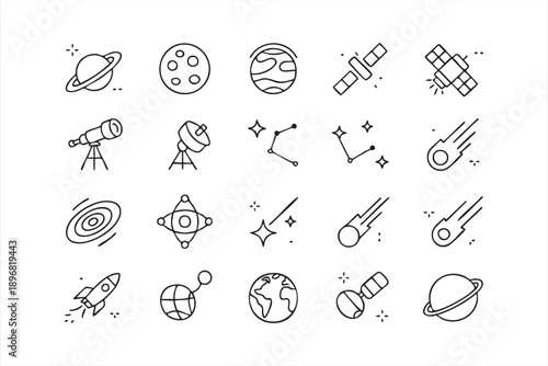 Cosmic Astronomy Symbols Minimal Outline Icon Set